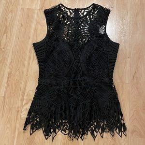 Black VENUS fringe peplum layered sleeveless blouse Women’s size US 8.